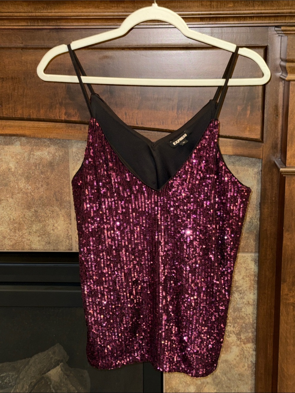 Y2K vibe express plum purple sequin spaghetti strap tank top M party sparkly